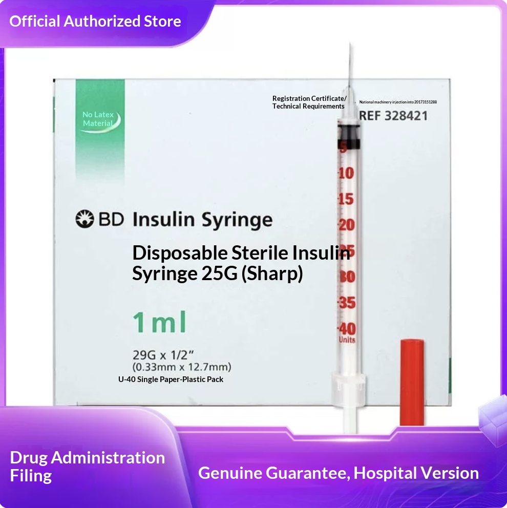 BD Ultra-Fine Insulin Syringe, disposable peptides injector 1ml–Sterile, single-use, painless individually wrapped for Diabetes