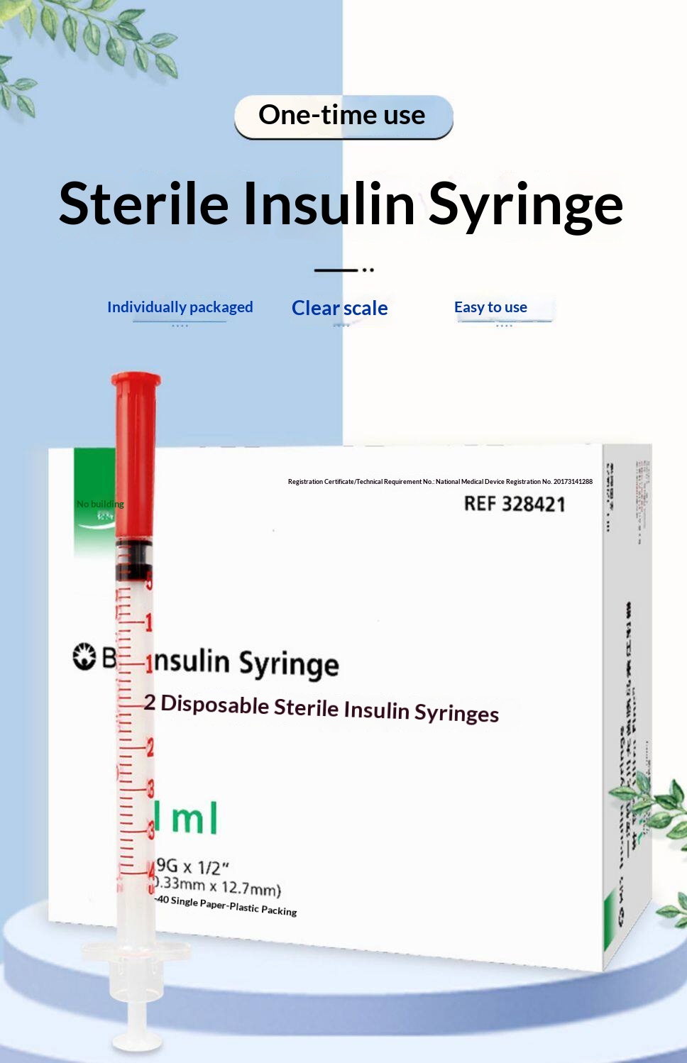 BD Ultra-Fine Insulin Syringe, disposable peptides injector 1ml–Sterile, single-use, painless individually wrapped for Diabetes